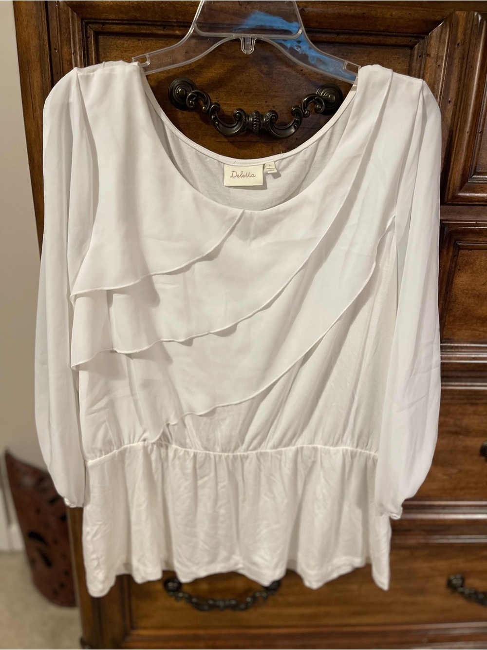 Deletta for Anthropologie White Ruffled Scoop Neck Blouse
